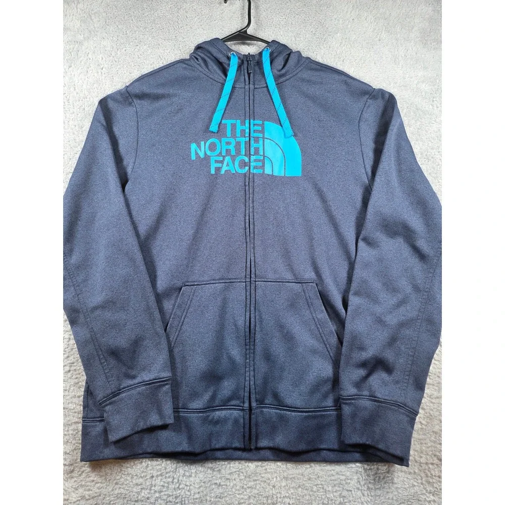 The North Face Full Zip Hoodie XL Navy Blue Mens Fleece Lined Thumbhole Logo